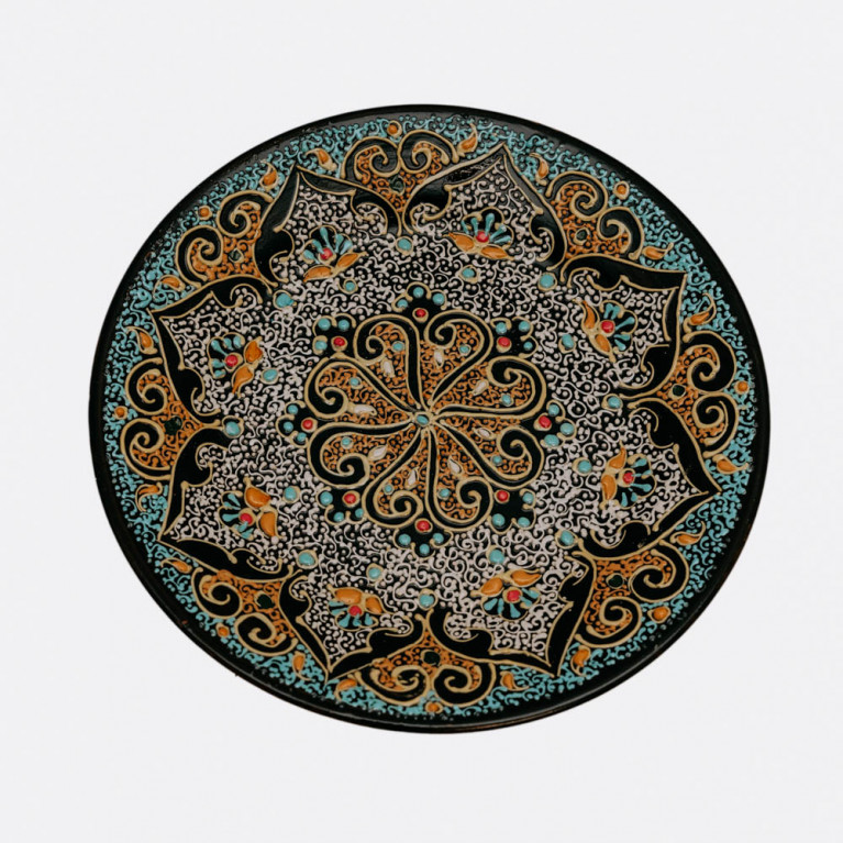 Unik handgjord dekorativ tallrik från Uzbekistan, 26 cm, droppteknik